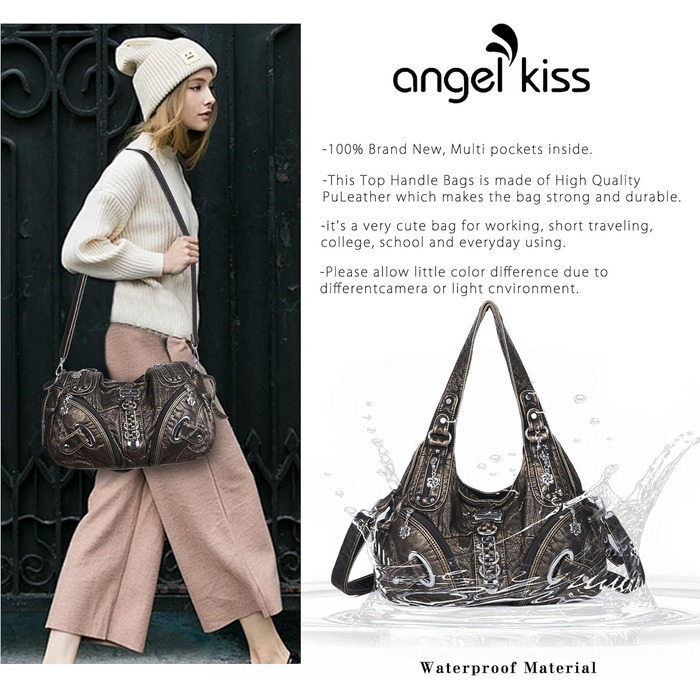 Сумка жіноча Angel Kiss Hobo з PU шкіри бронзового кольору з багатьма відділеннями