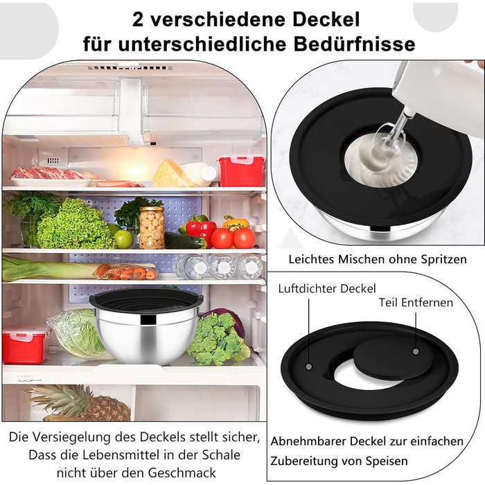 Миска Joyfair 4,5 л з нержавіючої сталі з кришкою, набором терок для приготування, миття в посудомийній машині - чорна