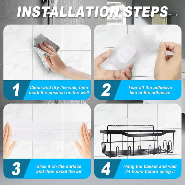 Дзеркальна поличка для душу WAOAW без свердління, 2 шт. Чорний, нержавіюча сталь, для шампуню, гелю для душу, мила, косметики