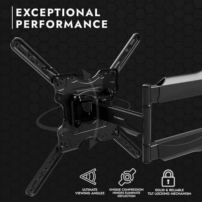 Настінний кріплення для телевізора Invision для екранів 24-60 дюймів, VESA 100x100-400x400 мм, поворотне, нахильне, висувне, для LED, OLED, плоских та вигнутих телевізорів - Макс. навантаження 36.2 кг (HDTV-E)