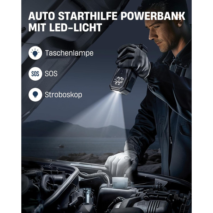 Пауербанк для прикурювання авто Auto Starthilfe 8000A, пусковий пристрій 12V для бензину/дизеля, USB швидка зарядка 3.0 BD40