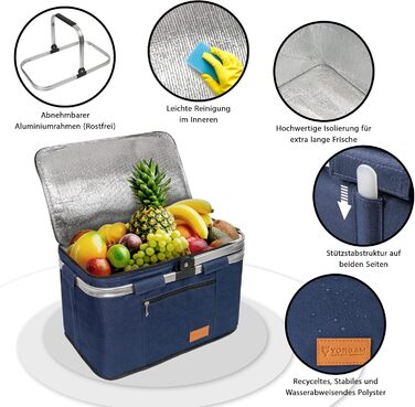 Foldable Shopping Basket 35L + Bottle Bag with 9 Compartments for Bottles up to 1.5L | Set of Large Insulated & Waterproof Cooler Bag + Bottle Basket: Lunch Bag, Bottle Carrier, Thermos Bag, Bottle Bag