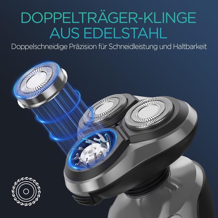 Електричний чоловічий верстат для гоління VOYOR TX410 (сірий) - ротаційний, мокрий/сухий, з LCD-дисплеєм та блокуванням від подорожей