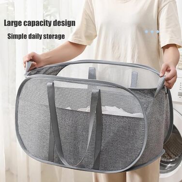 Pop-up Laundry Basket - Foldable Laundry Basket, Breathable Honeycomb Mesh Laundry Basket, Space-Saving, Suitable for Laundry Room Storage, and Travel (gray)