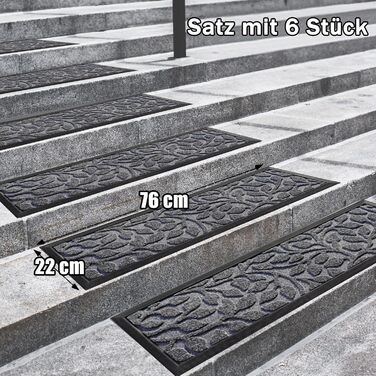 Гумові килимки для сходів Aucuda, 6 шт., 76x22 см, зовнішні, антиковзкі, водостійкі, сірі (листя)