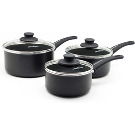 GreenChef Diamond Soft Grip with Non-Stick Coating, 30cm, PFAS-free, Induction, Dishwasher-safe, Black 30cm (Handle Pot Set, 3-piece Handle Pot Set)