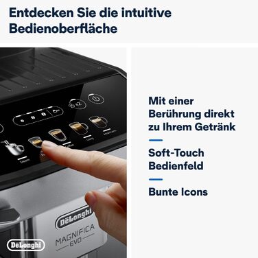 De'Longhi Magnifica Evo ECAM 292.33.SB Fully Automatic Coffee Machine with Milk Frother, 5 Direct Buttons for Espresso, Coffee, and Specialty Coffees, Intuitive Control Panel, 2-Cup Function, Silver/Black