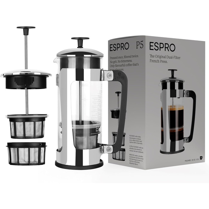 Френч-прес ESPRO P5 532 мл з подвійною мікрофільтрацією, для кави та чаю, з нержавіючої сталі, без осаду та гіркоти