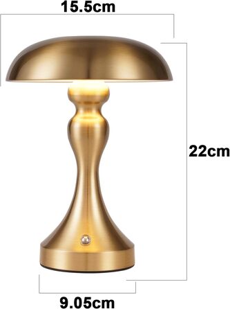 Бездротова настільна лампа з LED-підсвічуванням - торшер для спальні/вітальні з регулюванням яскравості, USB-зарядка, вінтажний дизайн (Золотий бронза)