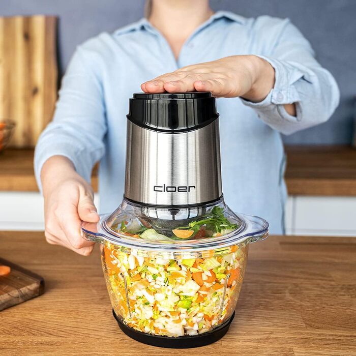 Електричний подрібнювач Cloer 6829 Multi-Zerkleinerer: для фруктів, овочів, горіхів, м'яса, 400 Вт, скло/нержавіюча сталь