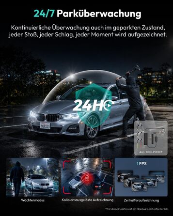 Автомобільний відеореєстратор BOTSLAB 4K+1080P (передній та внутрішній), з функцією супер-нічного бачення, чорний