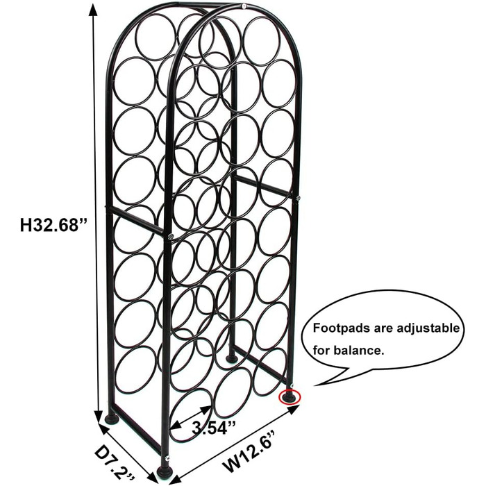 PAG Wine Rack Metal Freestanding Floor Bottle Rack, Decorative Bottle Holder Stand for Kitchen/Floor/Bar, (Black, 23 Bottle)
