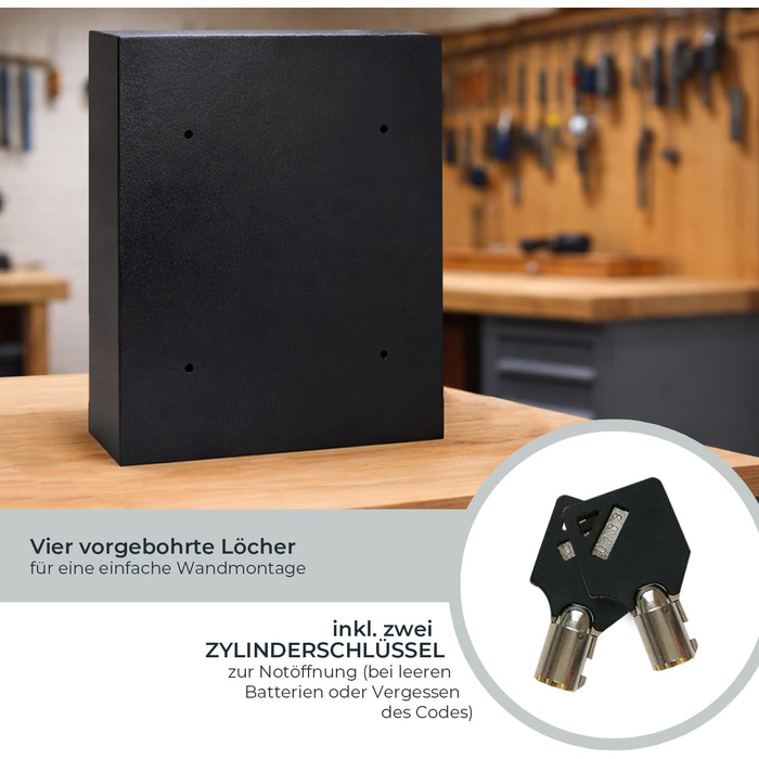 Сейф для ключів HMF з кодовим замком та електронним замком, 30x28x10 см, 71 гачок, чорний