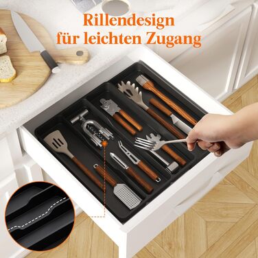 Органайзер для столових приборів Lifewit в шухляду, розширюваний 43.9 см, чорний, 30-44x40x4.6 см