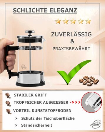 Френч-прес скляний 0,6 л з нержавіючої сталі - набір для приготування кави з запасним фільтром та ложкою - ручна кавомашина для кави та чаю