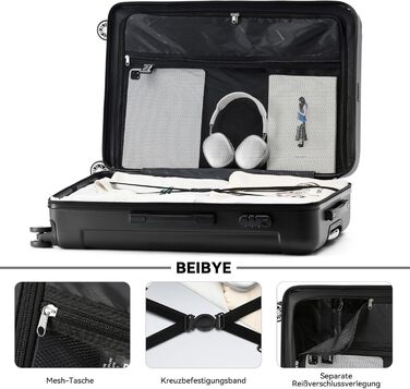 Набір валіз Beibye Hartschalen: M, L, XL (4 колеса) - темно-зелений, чорний