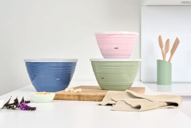 Emsa Prep&Bake 3-Piece Plastic Mixing Bowl Set, 1.7 + 2.75 + 4.15 L with Preserving Lid, Non-Slip Base, Perfect Stability While Mixing, Dishwasher Safe, Stackable Bowl Set K325S3