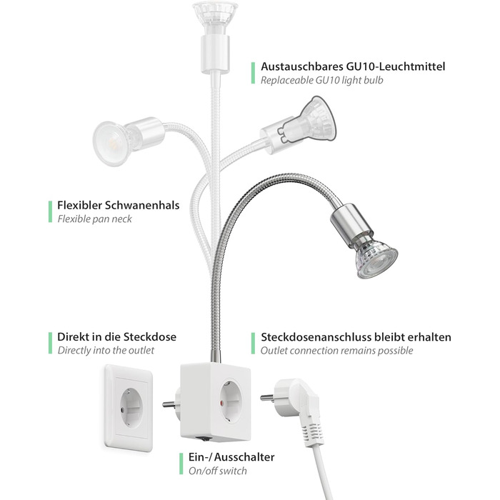Світлодіодна настільна лампа-прищіпка LESCH з гнучким кронштейном, хром/білий, GU10 10W (1 шт)