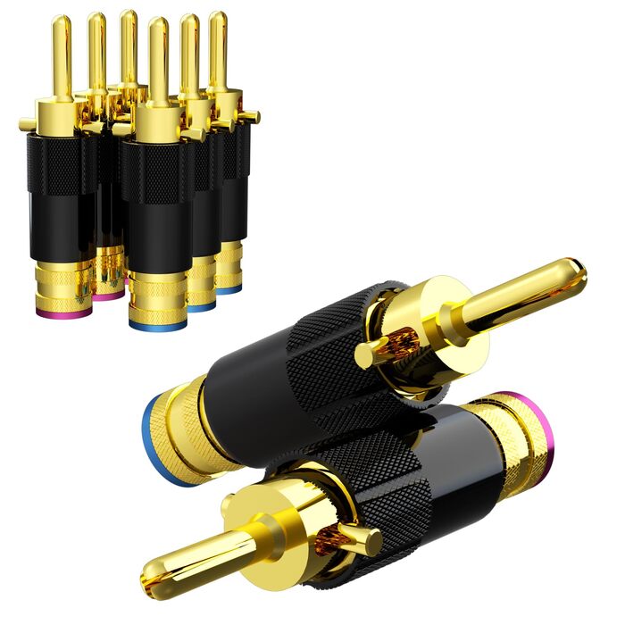 Комплект позолочених бананових роз'ємів Monosaudio (8 шт.) для акустичних кабелів, домашнього кінотеатру та AV-ресиверів, модель BA1410