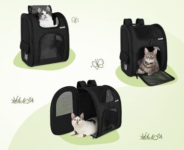 Pecute Pet Carrier Backpack with Mesh Window - Portable & Foldable Cat & Dog Carrier Bag - Breathable, Lightweight, Waterproof Oxford Cloth - Large Capacity, Non-Slip, Black, Classic Mesh (L)