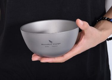 iBasingo Titan Bowl Rice Soup Cup Outdoor Camping Dinnerware 350ml Lightweight Double-Walled Round Bowl Tableware for Travel Hiking Home Ti1094T 350ml -Ti1094t