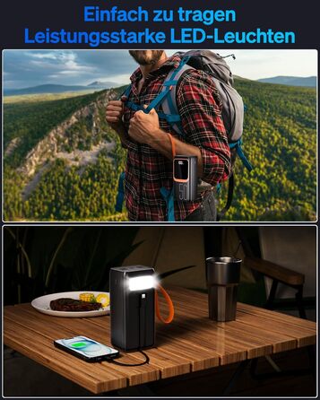 Портативний зарядний пристрій Power Bank 50000 mAh з вбудованим кабелем: швидка зарядка 22,5W, велика ємність, LED-ліхтарик, 7 виходів & 3 входи, чорний