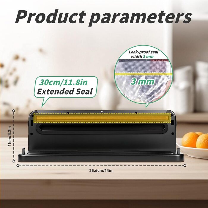 Вакуумний пакувальник 6-в-1 з цифровим LED-дисплеєм та 30 см зварювальною лінією, 50 шт. вакуумних пакетів, зовнішній шланг, для сухих та вологих продуктів, срібла