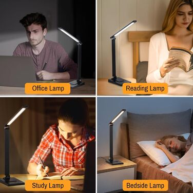 LED лампа настільна Eraylife: бездротова, 800LM, 2600mAh, 5 кольорів, 5 рівнів яскравості, диммування, для дітей, офісу, з USB, чорна