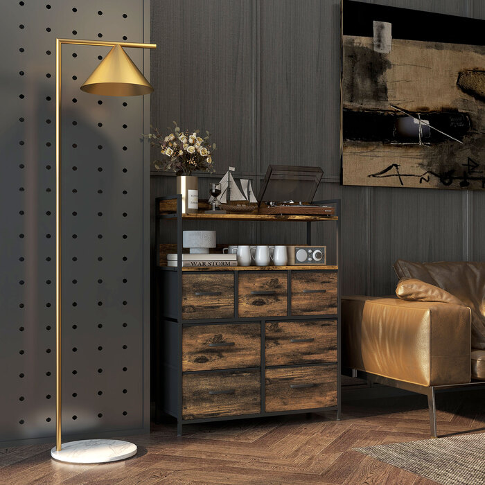 HOMCOM 7-Drawer Fabric Storage Chest of Drawers, Storage Cabinet, Dresser with 2 Shelves, Steel Frame for Bedroom, Living Room, Rustic Brown | Aosom
