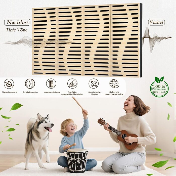 Акустичні панелі JBER для звукоізоляції стін, самоклеючі шумопоглинаючі плити з імітацією натурального дуба, 3-шарові декоративні панелі для студії, 60×30×4.5 см, еліптичні лінії (4 шт.)