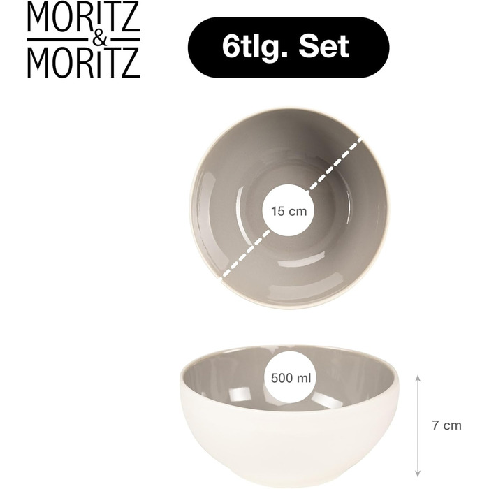 Набір керамiчних мисок Moritz & Moritz CAVO (6 шт.) для мюслю, супів та салатів. Кераміка, стійкі до миття в посудомийній машині та використання в мікрохвильовці. Ідеально для щоденного використання.