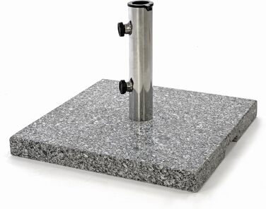 Nexos Parasol Stand 25kg Polished Granite Stainless Steel Square 45 x 45 cm Parasol Stand with Grips and Reducer Rings Suitable for Umbrellas up to 3m Diameter