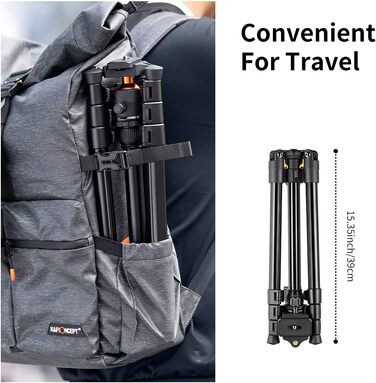 Подорожній штатив для камери K&F Concept 160 см, алюмінієвий трипод для DSLR з панорамною кулею 360° та швидким затискачем