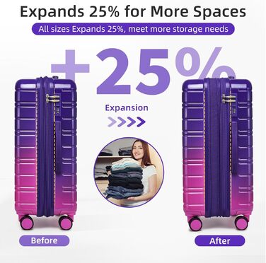 Набір валіз LARVENDER, 5 шт., з жорсткого пластику, розширюваний, з кодовим замком, колір Midnight Berry (20/24/28/DB/TB)