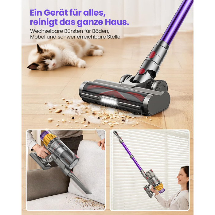 Акумуляторний пилосос SICBCGB 48000Pa/550W/70хв, 2.0L з HD-дисплеєм, антизаплутувальною щіткою, док-станцією, 11-шаровою фільтрацією для шерсті тварин та авто (фіолетовий)