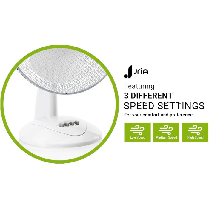 Турбо вентилятор настільний з регулюванням кута нахилу, 30 см, 3 швидкості, осциляція 90°, білий