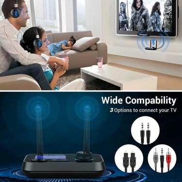 Передавач Bluetooth Ainostone 3-в-1: 2 навушники, аудіоадаптер, передавач/приймач, низька затримка, AUX, RCA, для TV, PC, чорний