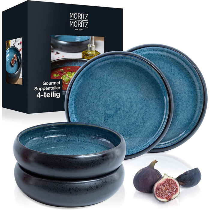 Moritz & Moritz SOLID 4x Soup Bowls, Stoneware, 19cm - Bowl/Dish made of stoneware for soup, pasta, salad or muesli. Soup Bowls (set of 4)