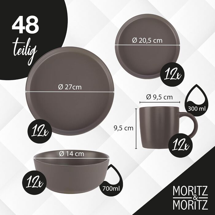 Набір посуду Moritz & Moritz NORDIC на 6 осіб (48 предметів) - 18-ти частинний сервіз з кераміки в скандинавському стилі. Міцний набір тарілок на 6 осіб для щодня та гостей.