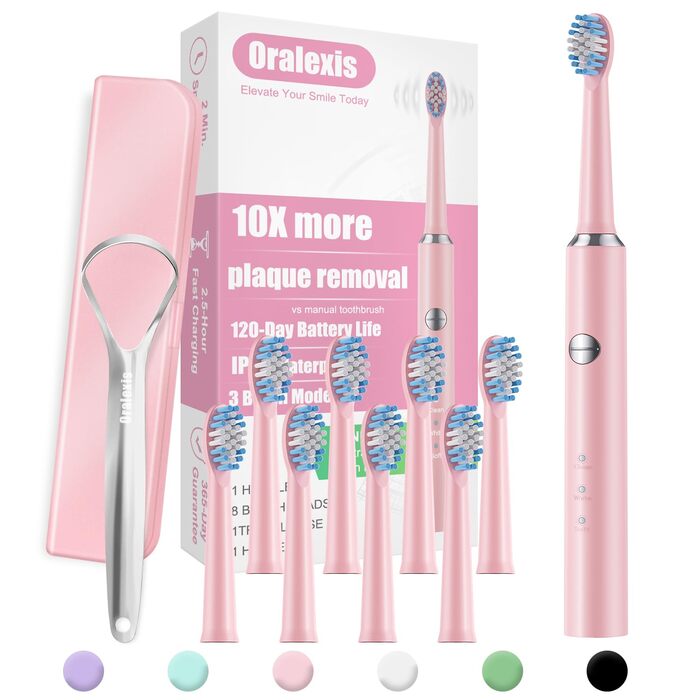 Звукова електрична зубна щітка Sonic для дорослих з 8 насадками, кейсом для подорожей, зарядкою на 90 днів, таймером 2 хв, 40000 VPM глибоке очищення