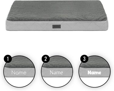 Ортопедичне ліжко для собак Lionto, 60x40x8 см, міцне лежання з м'яким плюшем, знімний та пральний чохол, водовідштовхувальне, підходить для собак та котів (L 91 x W 69 x H 8 см з нанесенням імені, сірий)