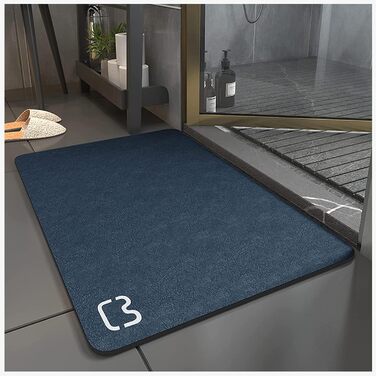 Absorbent Bath Mat, Non-Slip Bathroom Rug, Microfiber Bath Mat, Non-Slip Shower Mat, Quick-Drying, Rug for Living Room, Kitchen and Toilet, Machine Washable (Dark Blue, 40*60) Dark Blue 40 x 60 cm