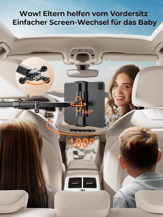 Автомобільний тримач для планшета TRYONE на підголівник, висувний 3-в-1 (довжина 46 см), універсальна кріплення для iPad, Samsung Tab, Switch та смартфонів (4.7-13 дюймів), чорний