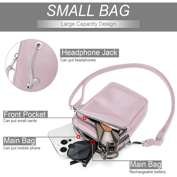 Сумка жіноча мініатюрна на плече для телефону Mini Tasche Lila – кросбоді для iPhone 15/16 Pro Max, Samsung, Xiaomi до 7.5