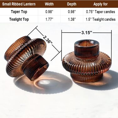VOHO Candle Holders, Ribbed Glass, Stylish Boho Candle Holders, Stackable and Reversible, for Candle Stands and Votive Candles, e Candle Holders, Table Decor, Set of 18 (Brown)