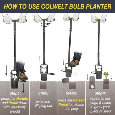 Інструмент для висаджування цибулин Colwelt з довгою ручкою, зубчастим дном і м'якою рукояткою, міцний садовий саджалка для тюльпанів, ірисів, нарцисів
