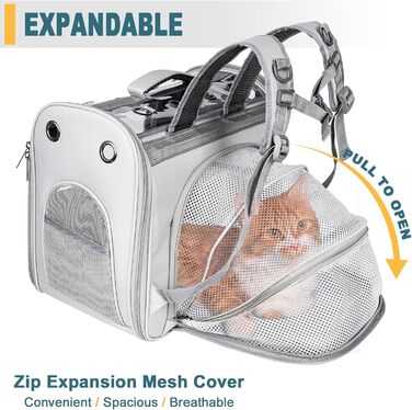 Розширюваний рюкзак для котів та маленьких собак, сірий. Рюкзак-переноска для котів та собак до 8 кг з вікном, дихаючий, складаний