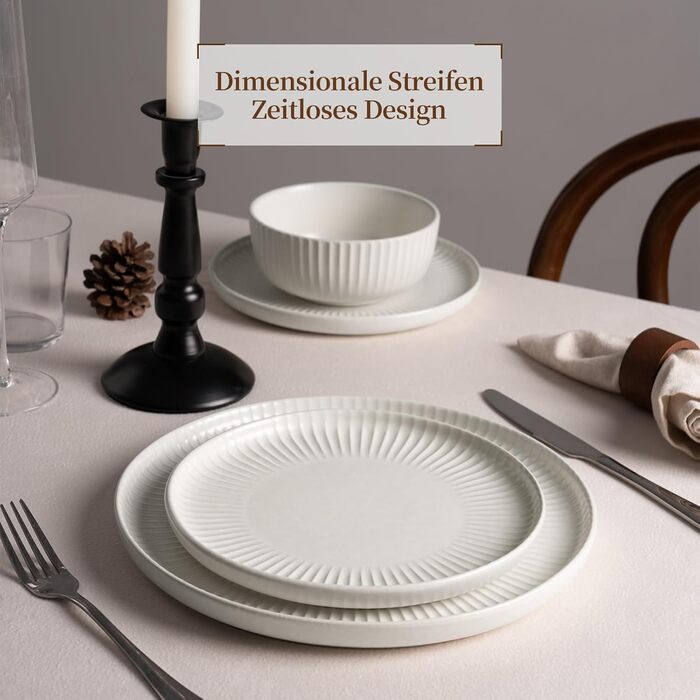 Набір посуду Starlight, 18 предметів: тарілки для 6 осіб, рельєфний, мікрохвильова піч та посудомийна машина, анти-подряпини, реактивна глазур, матовий бежево-білий