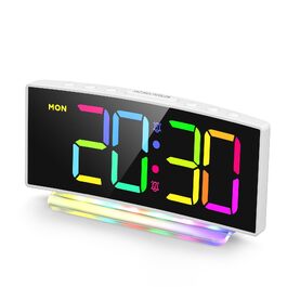 Цифровий LED будильник з RGB нічним підсвічуванням (7 кольорів), мережевий будильник з 2 сигналами, функцією Snooze, регулюванням гучності та яскравості, 12/24г, білий
