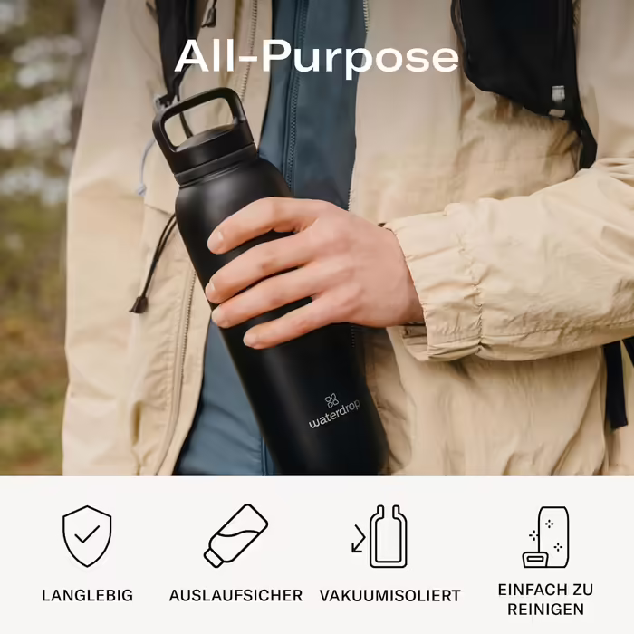 Термос-пляшка waterdrop® 1 л, ізольована, з нержавіючої сталі, універсальна, тримає холод 24 год, тепло 12 год, герметична та ударостійка